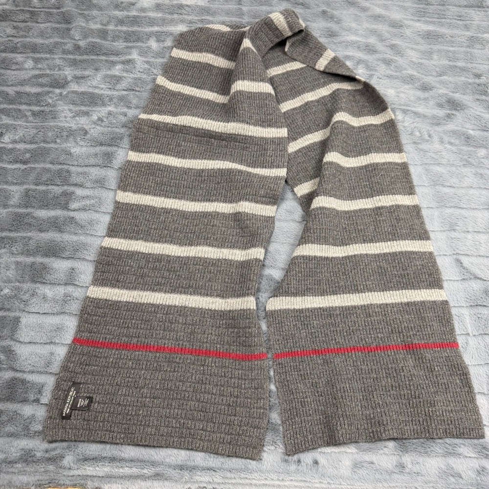 Banana Republic Merino Wool Blend Scarf Grey Striped Italian Yarn Ribbed Knit
